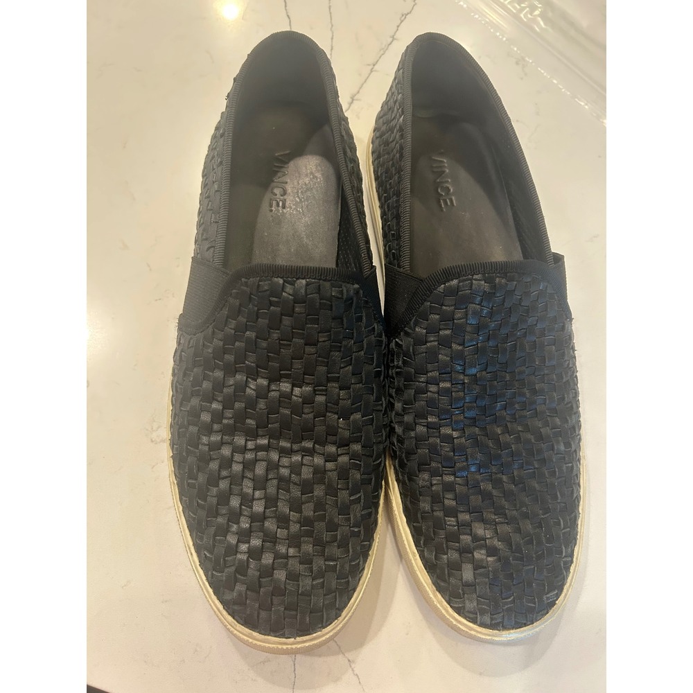 Vince Slip On Sneakers Black Woven Leather Low Top Blair Shoes